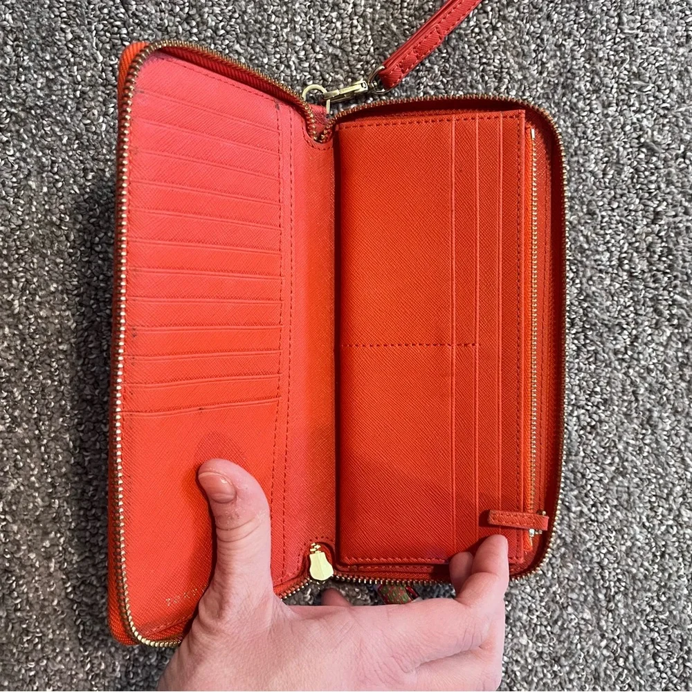 Tory Burch Emerson Wristlet Wallet Orange Saffiano Leather